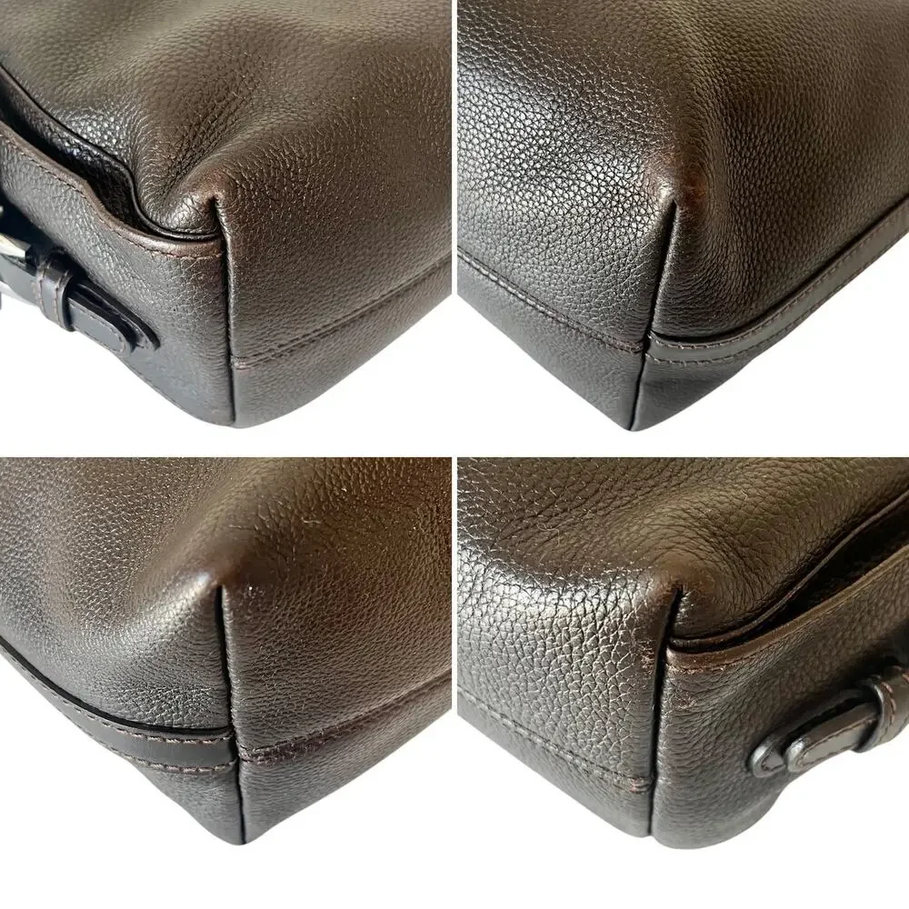 Longchamp Dark Brown Pebbled Leather Structured Shoulder Bag Vintage Handbag